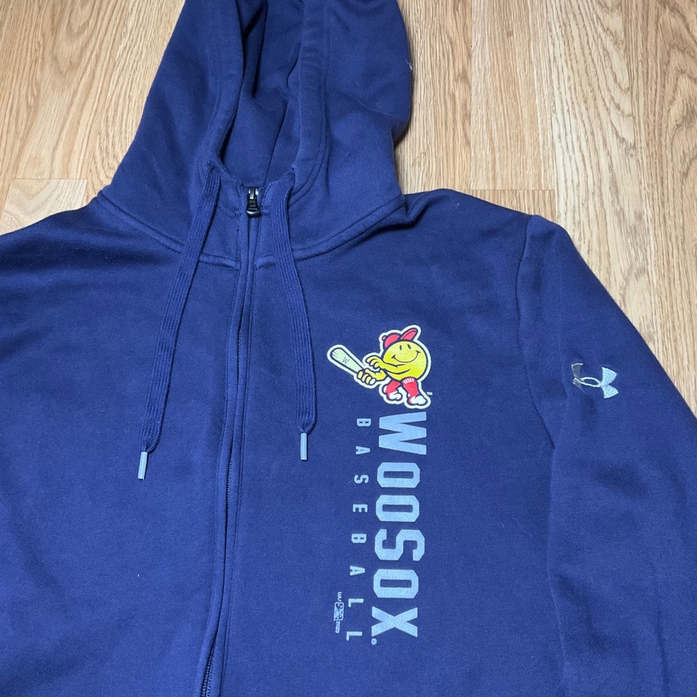 Under Armour WooSox Baseball Full Zip Hoodie Mens Large Navy Blue Worcester L